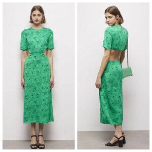 The Kooples Green Floral Midi Dress with Cutout Back